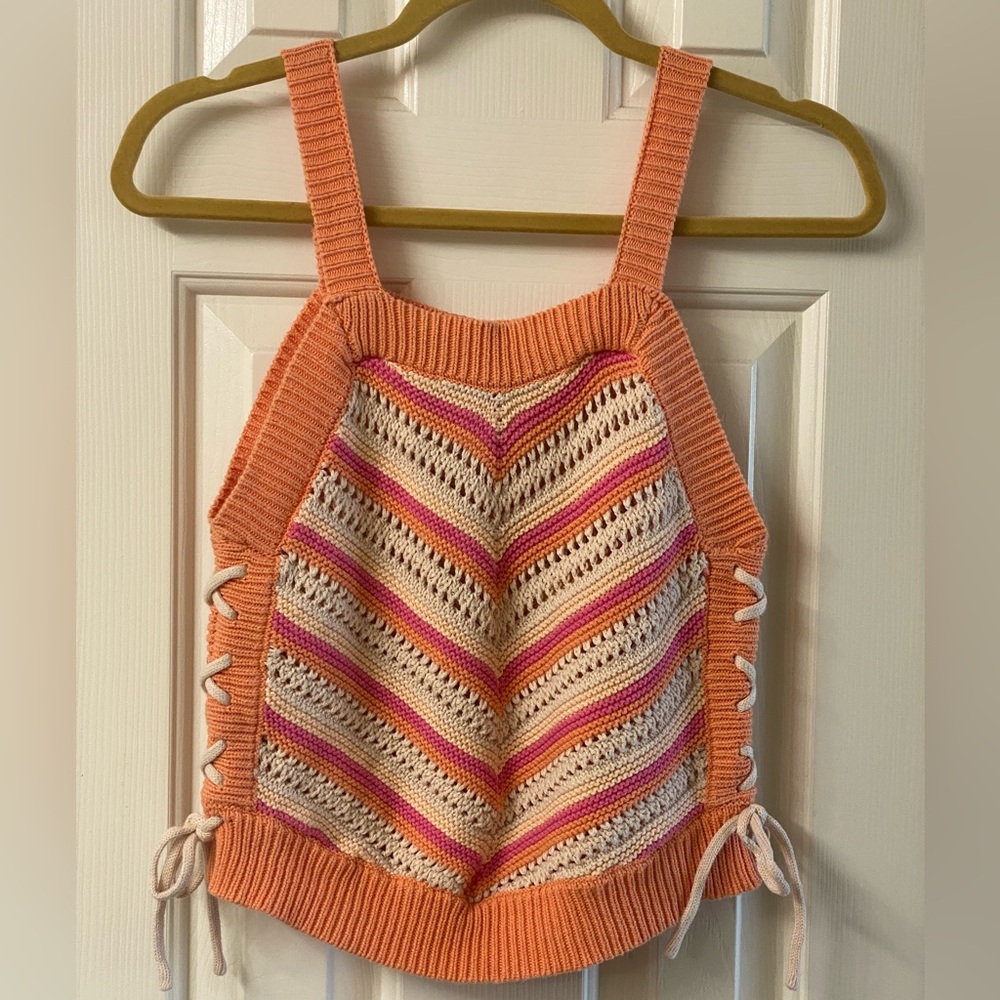 BCBGeneration Striped Knit Tank Top with Lace-Up Sides Size Medium